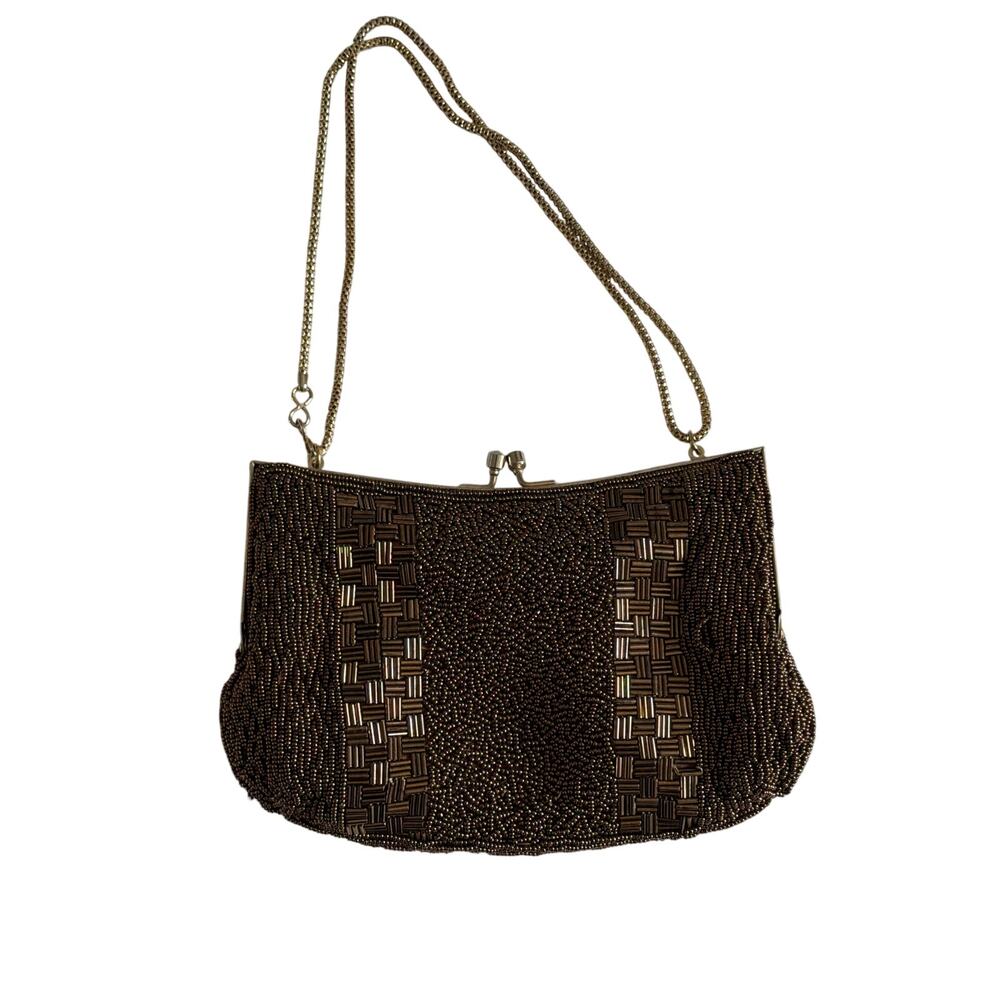 Vtg Y2K 2000s 90s Brown Beaded Mini Purse Going Out Event Wedding Guest